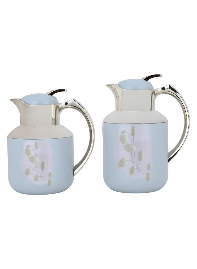 Alsaif Gallery Al Saif Gallery Florya Pro thermos set, 1/0.5 liter, 2 pieces, thermal glass inner container, steel outer shell - light gray - Image 1