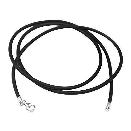 ELLITE Styles ELLITE 2mm Black Rubber Cord Necklace Rope Chain with Silver-Tone Stainless Steel Lobster Clasp-22" - Image 1