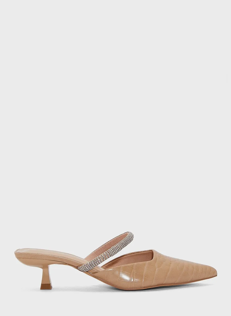 ELLA Patent Croc Effect Backless Pointed Pump