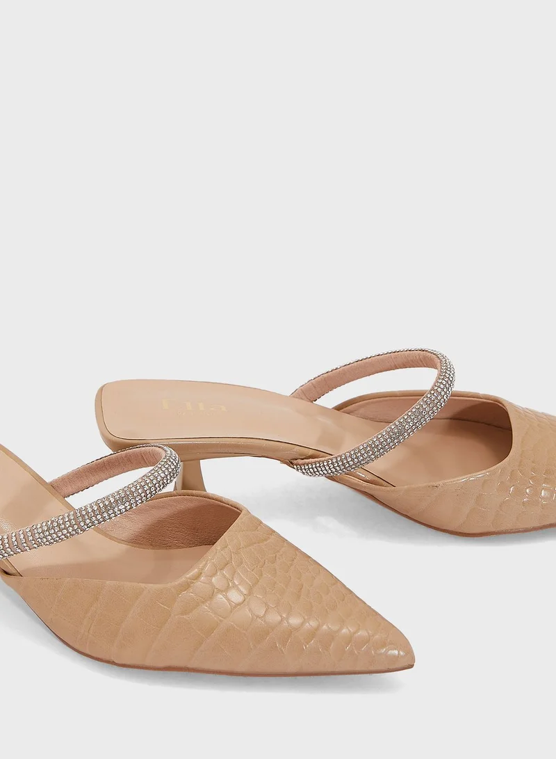 ELLA Patent Croc Effect Backless Pointed Pump