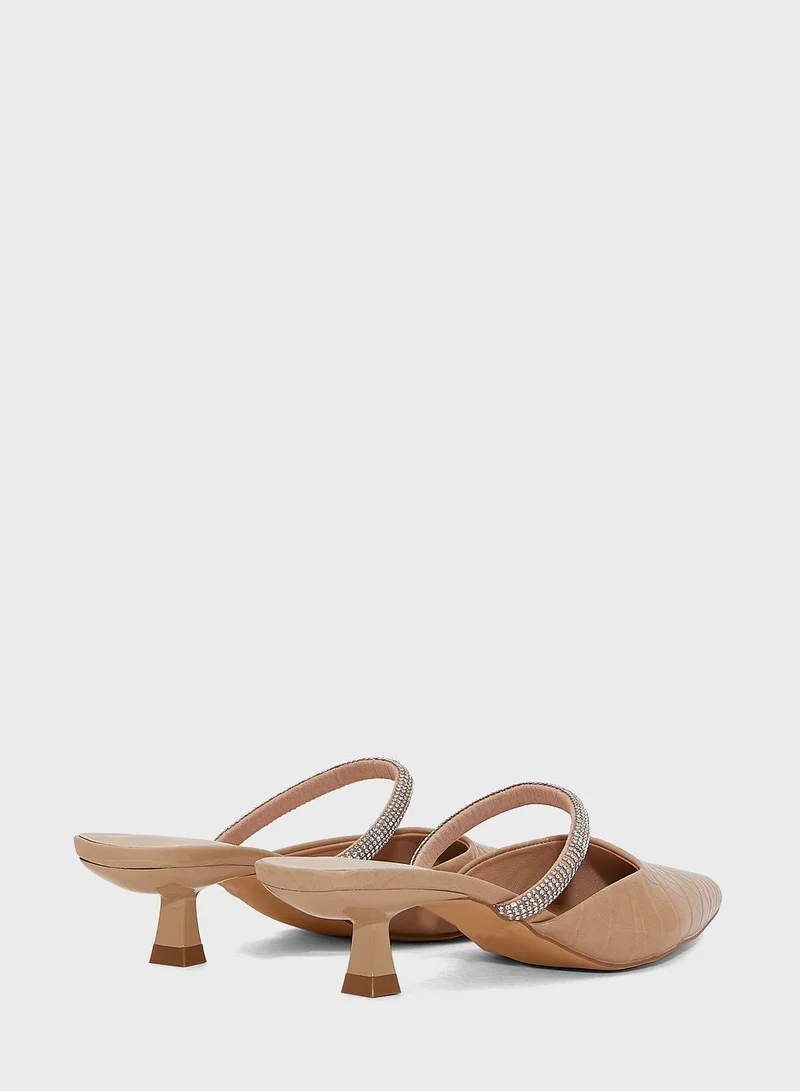 ELLA Patent Croc Effect Backless Pointed Pump
