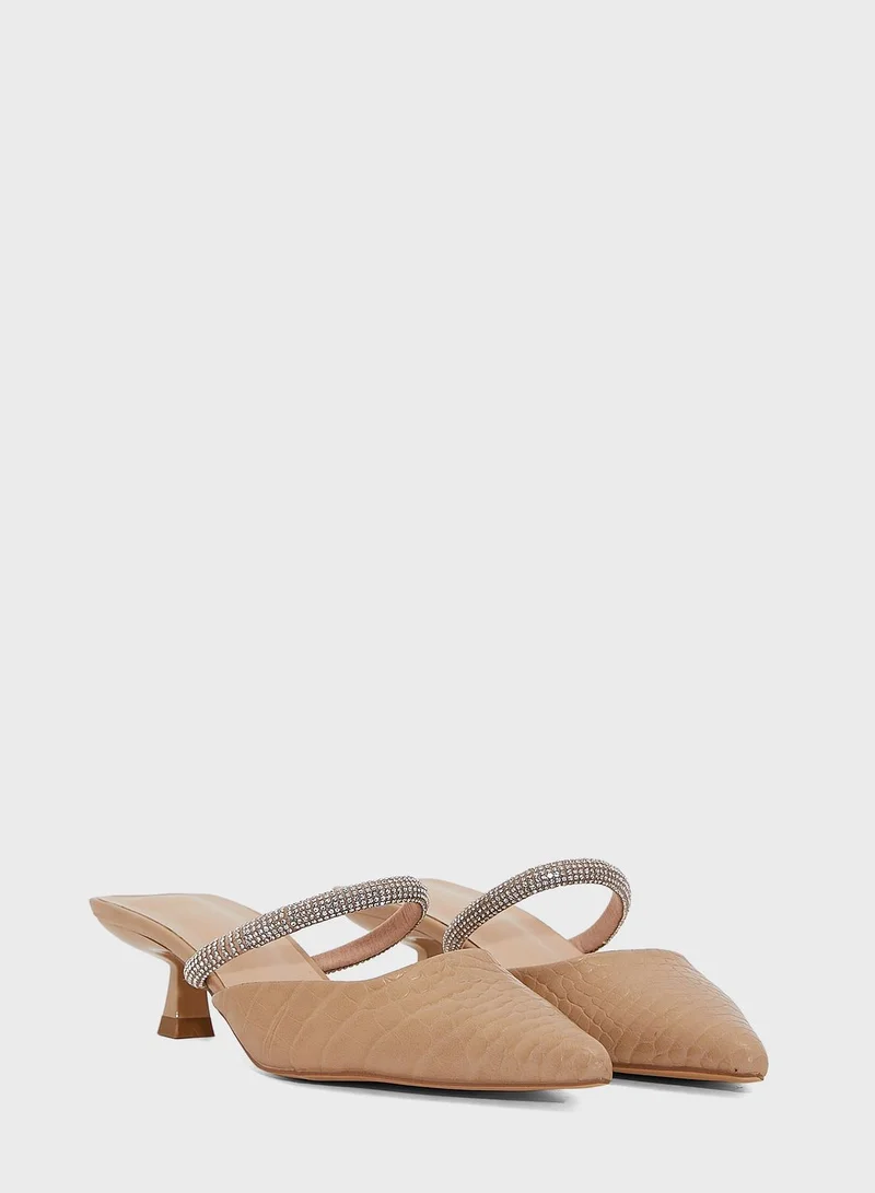 ELLA Patent Croc Effect Backless Pointed Pump
