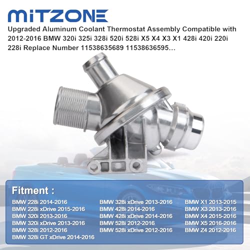 MITZONE Upgraded Aluminum Coolant Thermostat Assembly Compatible with 2012-2016 BMW 320i 325i 328i 520i 528i X5 X4 X3 X1 428i 420i 220i 228i Replace Number 11538635689 11538636595 - Image 2