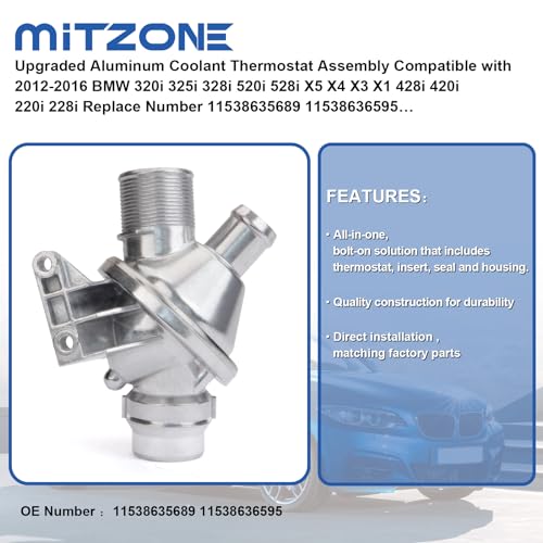 MITZONE Upgraded Aluminum Coolant Thermostat Assembly Compatible with 2012-2016 BMW 320i 325i 328i 520i 528i X5 X4 X3 X1 428i 420i 220i 228i Replace Number 11538635689 11538636595 - Image 3