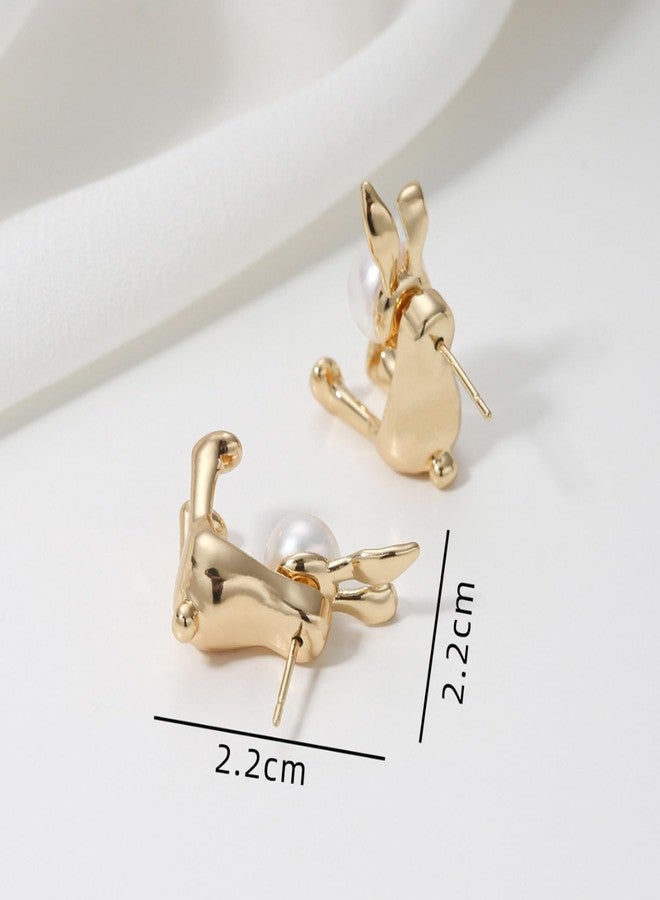 GLMOCM Easter Bunny Earrings for Women Vintage Pearl Rabbit Earrings Pearl Bunny Ear Jacket for Women Animal Jewelry (Gold rabbit earrings) - Image 4
