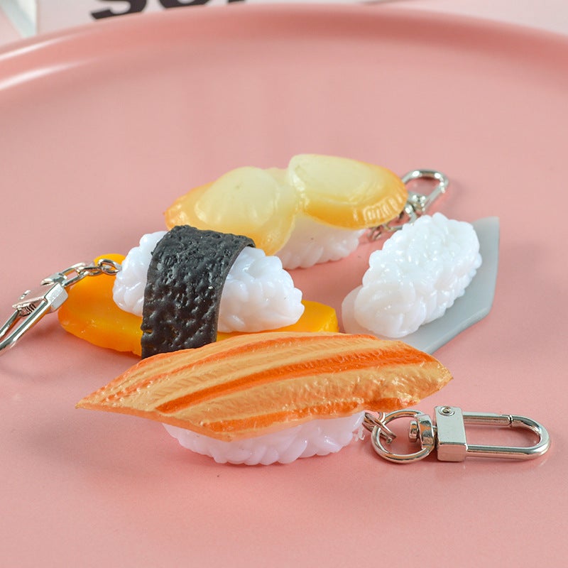 Simulation Japanese Salmon Small Sushi Keychain Door Buckle Fun Japanese Food And Play Model Creative Bag Pendant - Image 3