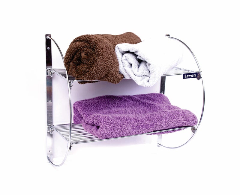Levon Stainless Steel Towel Rack | Towel Stand | Multipurpose Wall Mounted Double Rack for Bathroom - Size (18'')