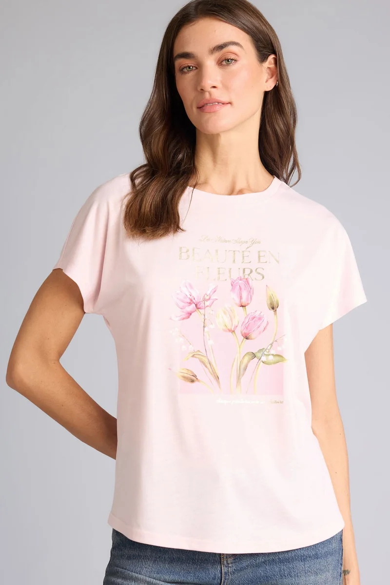ديفاكتو Mother's Day Regular Fit Crew Neck Flower Short Sleeve T-Shirt