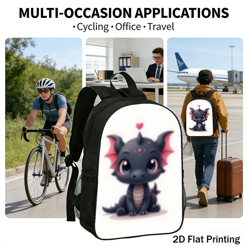 Fashion cute chibi dragon Backpack Lightweight Water Resistant 2D Flat Print for weekend travel outdoor for Teens - Image 5