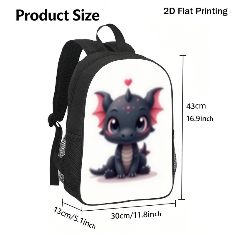 Fashion cute chibi dragon Backpack Lightweight Water Resistant 2D Flat Print for weekend travel outdoor for Teens - Image 3