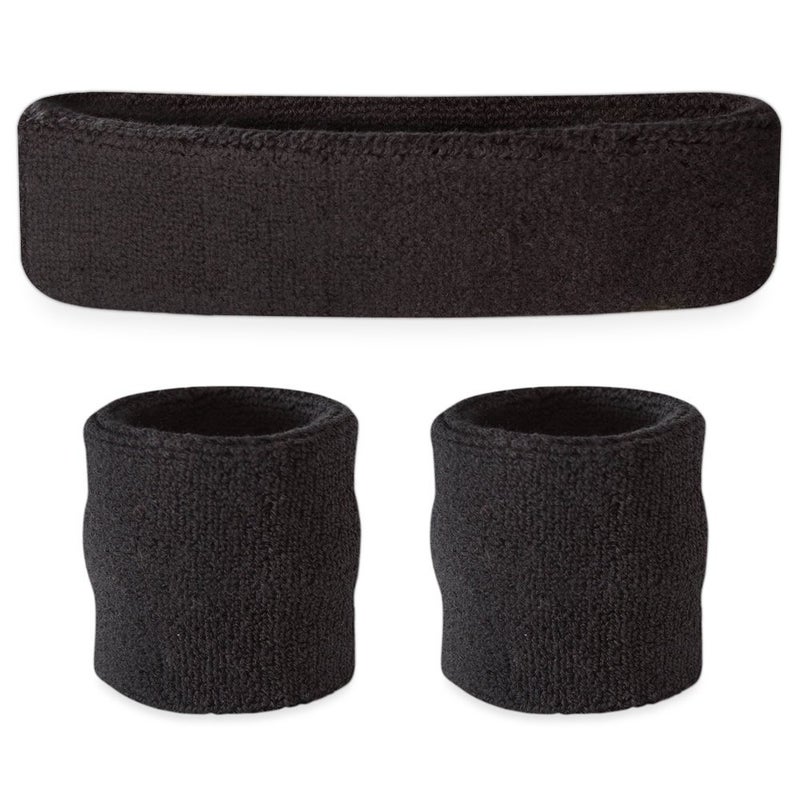 Suddora Sweatbands Set, Moisture Wicking 2 Wristbands and 1 Headband, Breathable Terry Cloth Athletic Bands for Basketball, Tennis, Yoga, Gym, Sweat Bands for Costumes and Cosplay, Black - Image 5