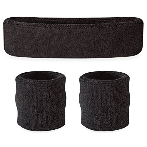 Suddora Sweatbands Set, Moisture Wicking 2 Wristbands and 1 Headband, Breathable Terry Cloth Athletic Bands for Basketball, Tennis, Yoga, Gym, Sweat Bands for Costumes and Cosplay, Black - Image 1