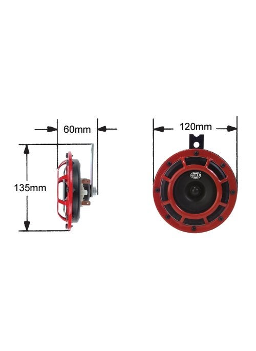 HELLA HELLA H31631021 Supertone 12V High Tone Horn with Red Protective Grill, Single Horn  - Image 3