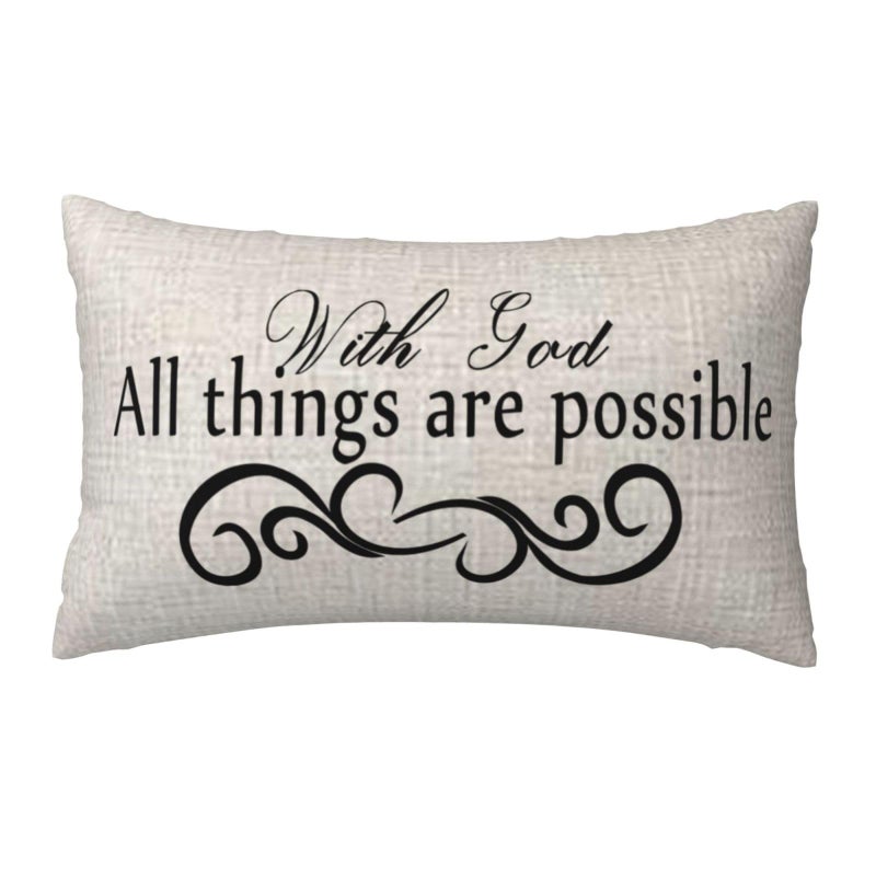 NIDITW Inspirational Words Throw Pillow Cover 12x20 Inches with God All Things are Possible Lumbar Cotton Linen Cushion Case for Sofa Couch Bed Home Decor with God