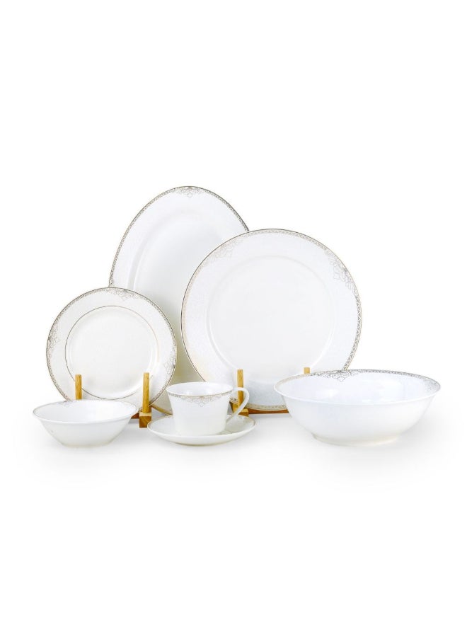 Shallow 32-Piece Dinner Set - White with Gold Rim for 6 - Image 4