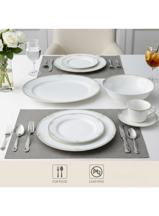 Shallow 32-Piece Dinner Set - White with Gold Rim for 6 - Image 2