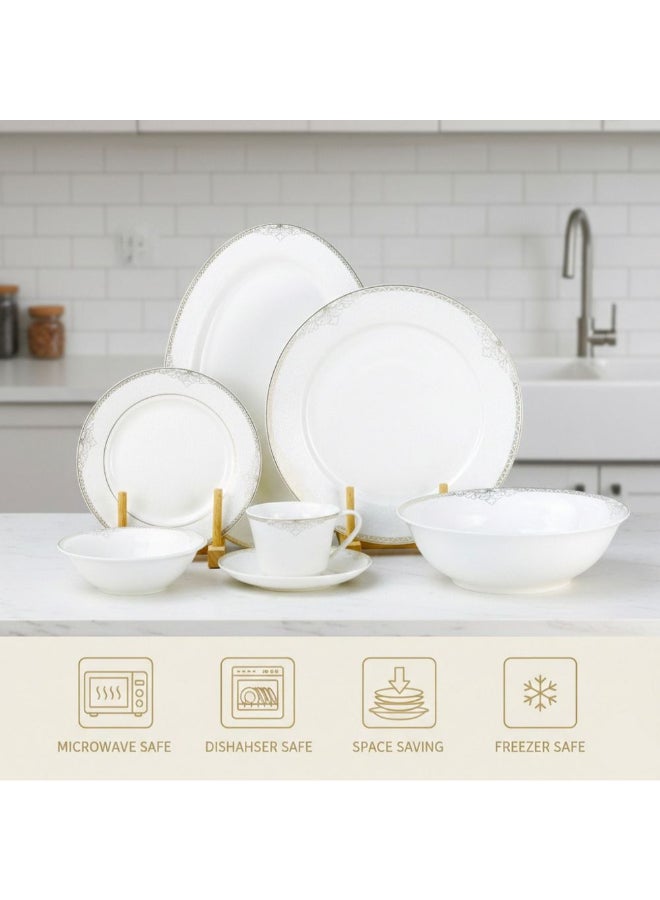 Shallow 32-Piece Dinner Set - White with Gold Rim for 6 - Image 1