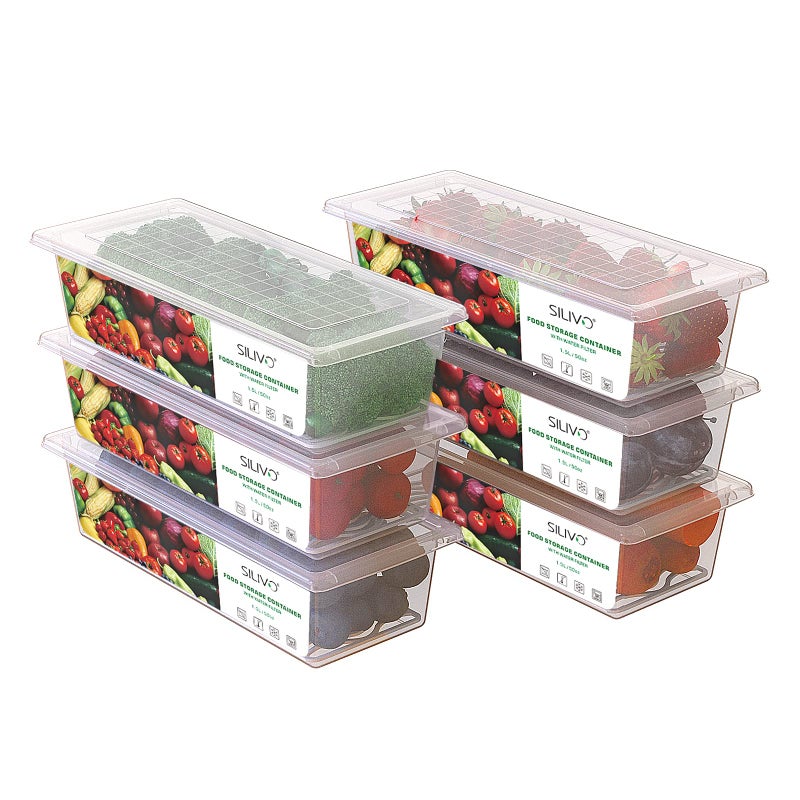 SILIVO Produce Saver Containers for Refrigerator (6 Pack) - 1.5L Fruit Storage Containers for Fridge, Vegetable Storage Containers with Drain Tray Keep Fresh for Veggie, Fruit, Lettuce and Salad - Image 1