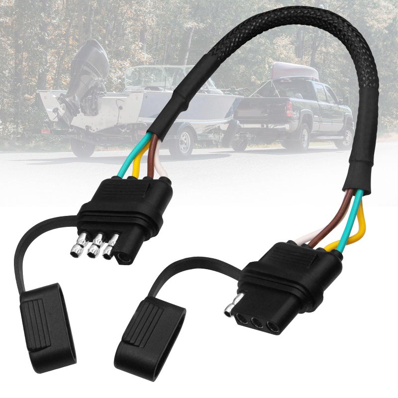 Seamaka 4 Pin Trailer Wiring Harness4 Way Flat Trailer Plug Male and Female Connector with Rubber Dust Cover with Nylon Mesh Tube Protection 121 FT 16 Guage - Image 3