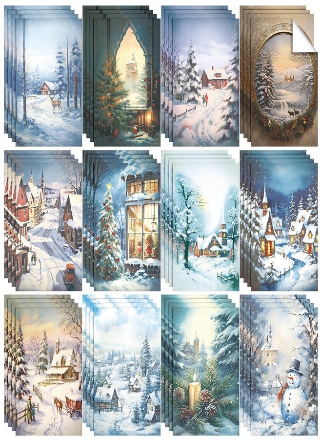 PerKoop 48 Sheets Decoupage Paper for Furniture 8.3 x 11.7 Inches Vintage Paper Decorative Decoupage Supplies Decoupage Decor for Crafts Scrapbook, 12 Styles, Exquisite (Snowy Scene) - Image 1