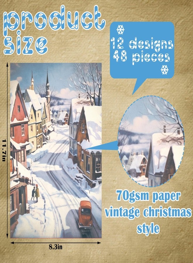 PerKoop 48 Sheets Decoupage Paper for Furniture 8.3 x 11.7 Inches Vintage Paper Decorative Decoupage Supplies Decoupage Decor for Crafts Scrapbook, 12 Styles, Exquisite (Snowy Scene) - Image 2