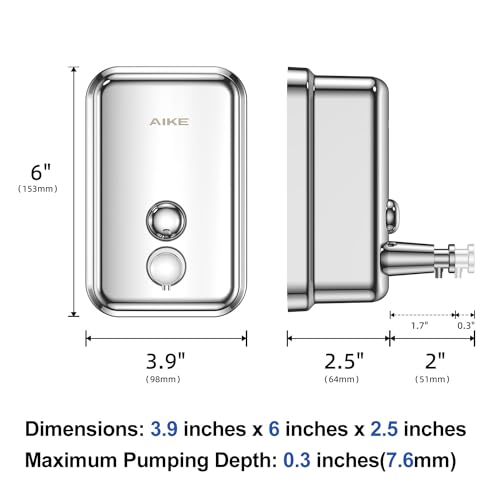 AIKE Polished Stainless Steel Wall Mount Pump Soap Dispenser Polished 17 fl.oz. AK1001 - Image 4