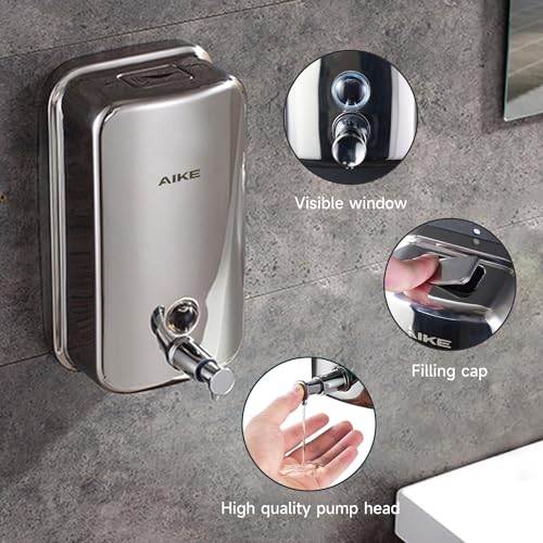 AIKE Polished Stainless Steel Wall Mount Pump Soap Dispenser Polished 17 fl.oz. AK1001 - Image 2