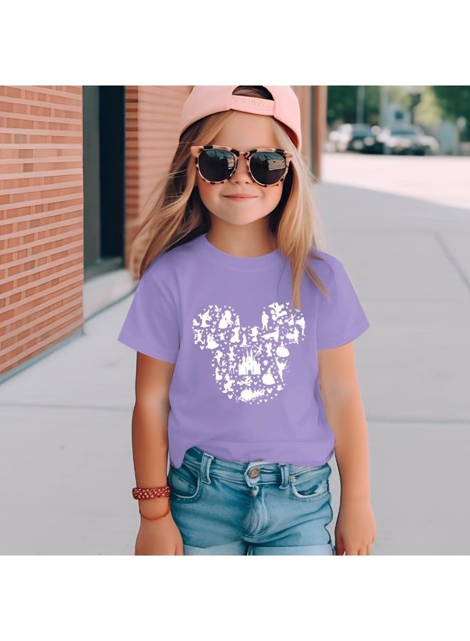 Vieawfi Magic Kingdom Shirts for Girls Magical Castle Fairy Graphic Cute T Shirt Kids Holiday Family Vacation Trip Tee Tops, Purple, 7-8 Years - Image 2