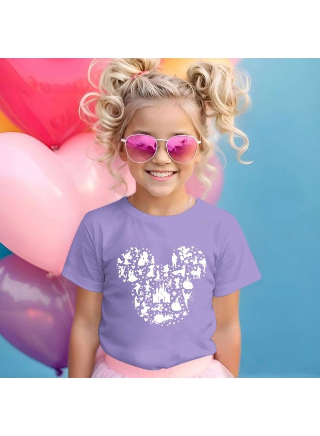 Vieawfi Magic Kingdom Shirts for Girls Magical Castle Fairy Graphic Cute T Shirt Kids Holiday Family Vacation Trip Tee Tops, Purple, 7-8 Years - Image 4