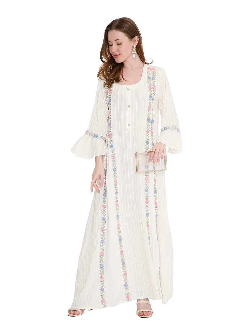HANA & SARA refined long viscose farasha with stunning thread embroidery arabic kaftan jalabiya dress