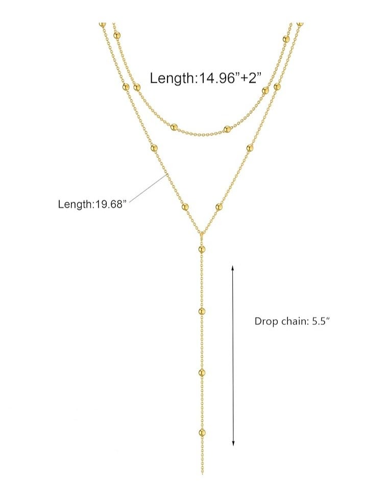 Goolsky Gold Necklace for Women, Dainty Long Necklace Plated Y-Shaped Pendant Necklace Trendy Layered Beaded Chain Drop Necklaces Simple Gold Jewelry For Women Girls Gift, - Image 4