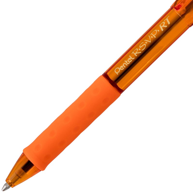Pentel RSVP RT Colors Retractable Ballpoint Pen, (1.0mm) Medium Line, Barrel, Orange Ink, Box of 12 (BK93CRF-F) - Image 5