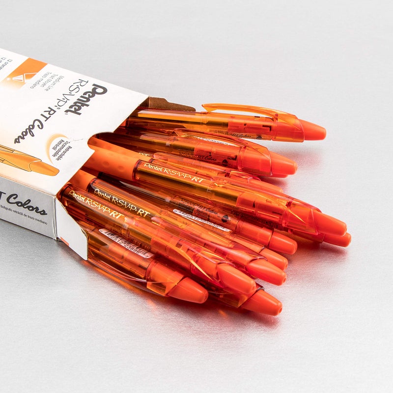 Pentel RSVP RT Colors Retractable Ballpoint Pen, (1.0mm) Medium Line, Barrel, Orange Ink, Box of 12 (BK93CRF-F) - Image 4