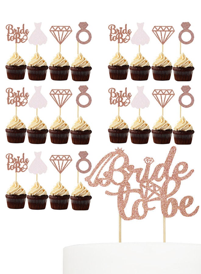 25pcs Bride To Be Cake Topper and Cupcake Toppers Sparkling Glitter Rose Gold Diamond Ring Wedding Dress Cake Decorations for Engagement Wedding Bachelorette Party Bridal Shower Party - Image 1
