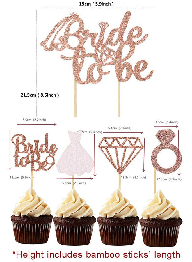 25pcs Bride To Be Cake Topper and Cupcake Toppers Sparkling Glitter Rose Gold Diamond Ring Wedding Dress Cake Decorations for Engagement Wedding Bachelorette Party Bridal Shower Party - Image 3