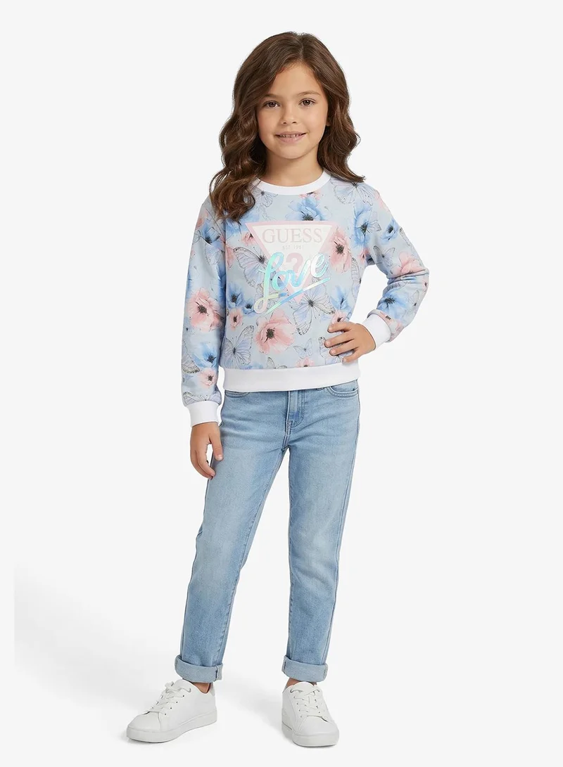 GUESS Youth Graphic Oversize Crop Crew Neck Sweatshirt