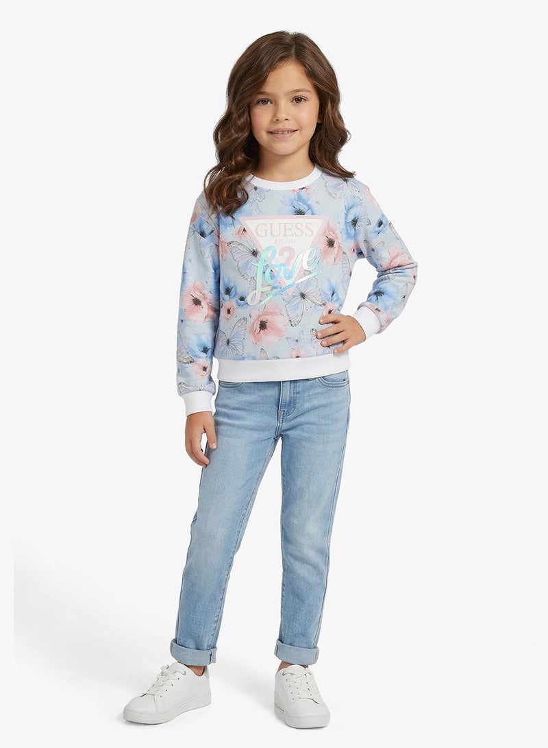 GUESS Youth Graphic Oversize Crop Crew Neck Sweatshirt - Image 1