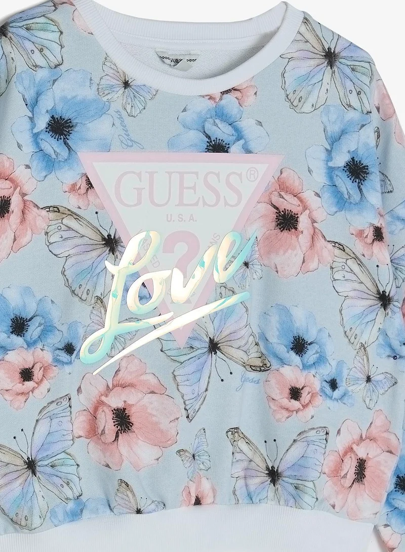 GUESS Youth Graphic Oversize Crop Crew Neck Sweatshirt