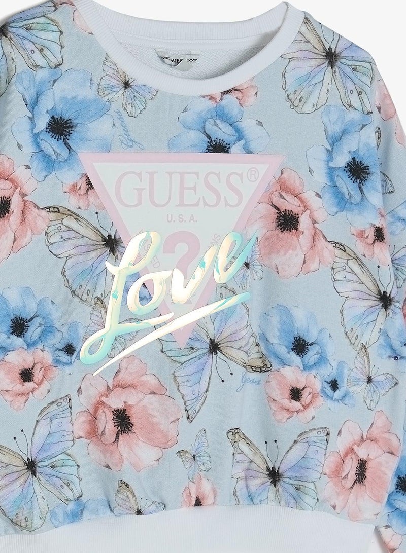 GUESS Youth Graphic Oversize Crop Crew Neck Sweatshirt - Image 2