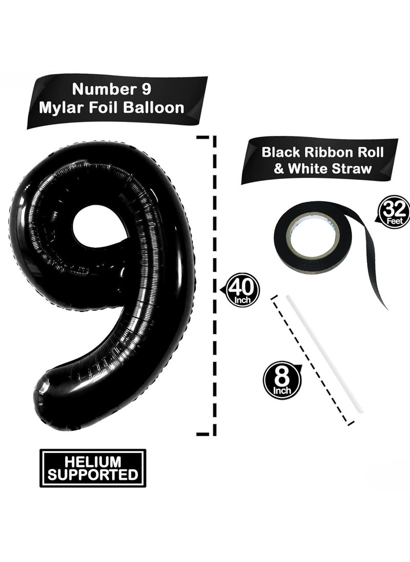 KATCHON Black Number 9 Foil Balloon for 9th Birthday Decoration  - Image 2