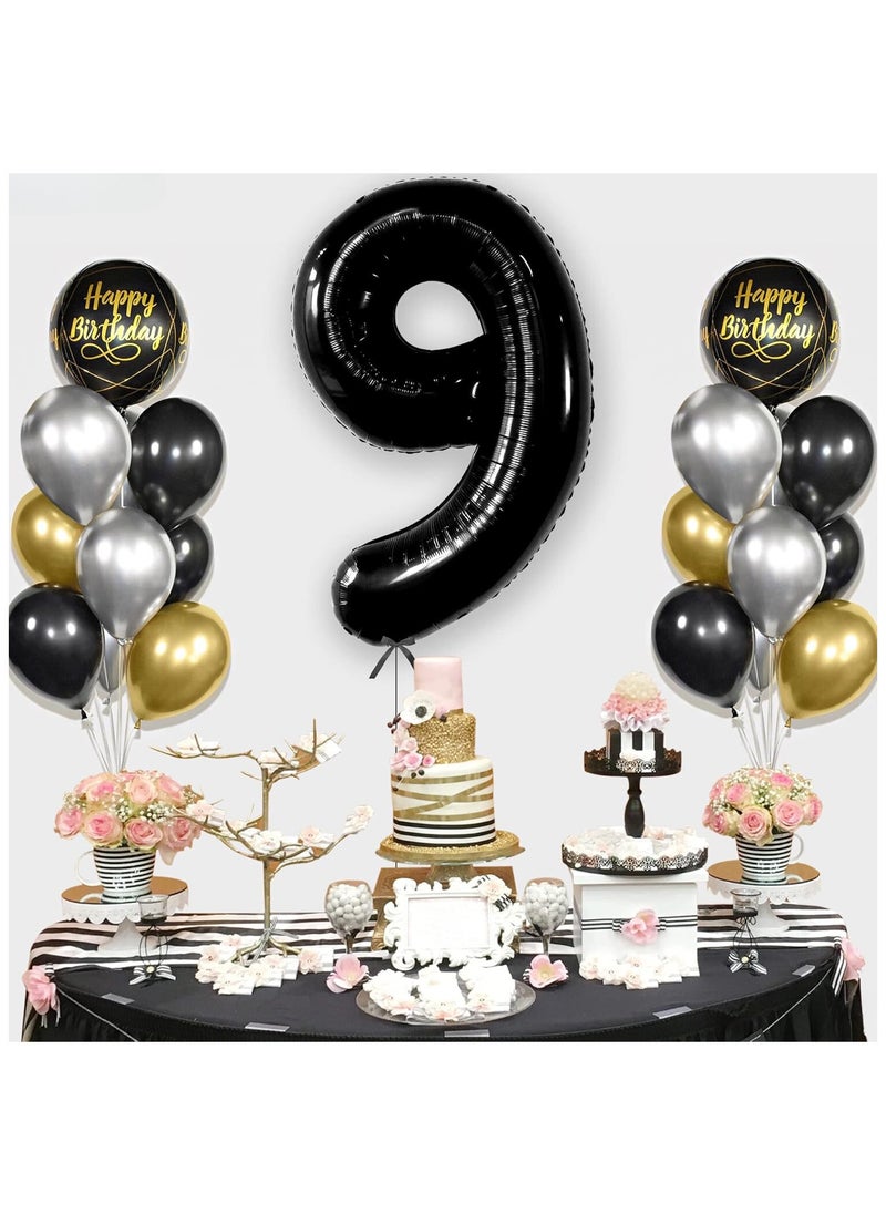 KATCHON Black Number 9 Foil Balloon for 9th Birthday Decoration  - Image 3