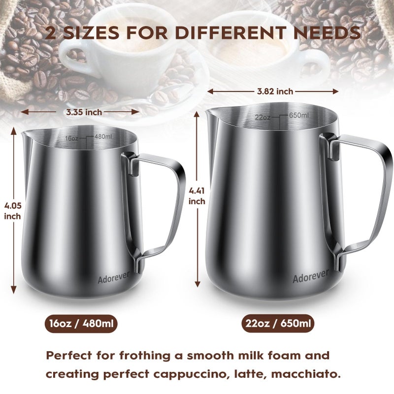 Adorever Milk Frothing Pitcher  16Oz 480Ml Milk Frother Cup Stainless Steel Steaming Pitcher  Coffee Bar Cappuccino Espresso Machine Accessories Barista Tools  Steamer Cup Milk Jug With Latte Art Pen - Image 3