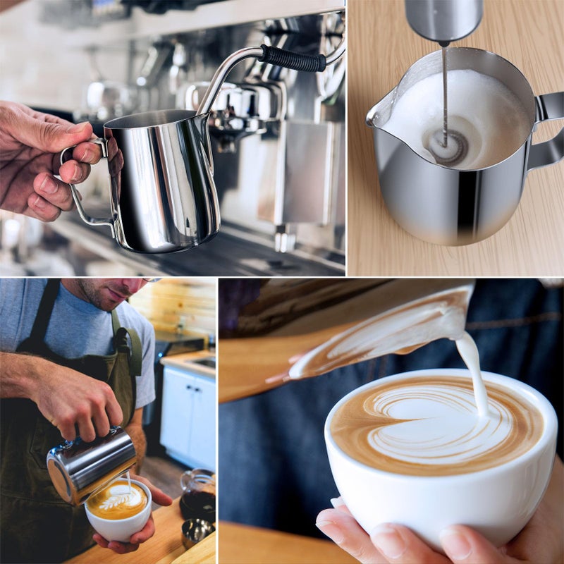 Adorever Milk Frothing Pitcher  16Oz 480Ml Milk Frother Cup Stainless Steel Steaming Pitcher  Coffee Bar Cappuccino Espresso Machine Accessories Barista Tools  Steamer Cup Milk Jug With Latte Art Pen - Image 4