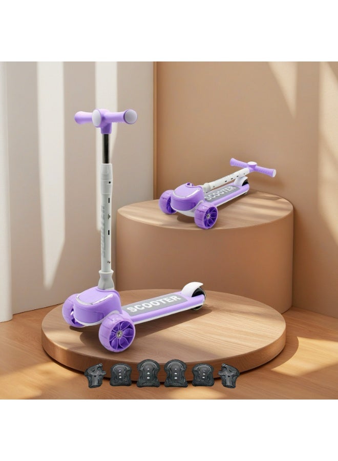 EASY FUTURE LED PU Wheels & Rear Brake & Music Kids Scooter with Foldable & Height Adjustable Handle, Kick Scooter for 3 to 8 Years, Including Protective Gear Set - Image 1