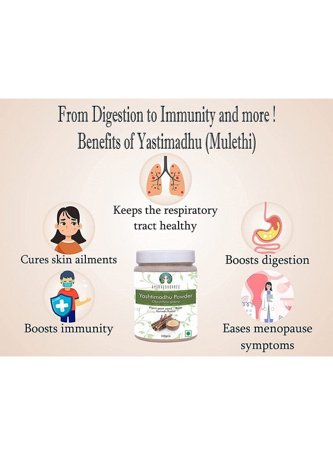 AYURVEDASHREE بودرة ياشتي مادهو من أيويرفيدا 100 جرام | بودرة العرقسوس الطبيعية | تدعم الرئتين والجلد والمعدة | عرقسوس | نباتي | غير معدّل وراثيًا | خالي من الغلوتين - Image 4