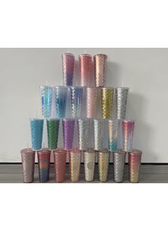 New factory direct supply double-layer plastic cup straw Cup fashion fish scale cup large capacity durian cup water cup straw Cup