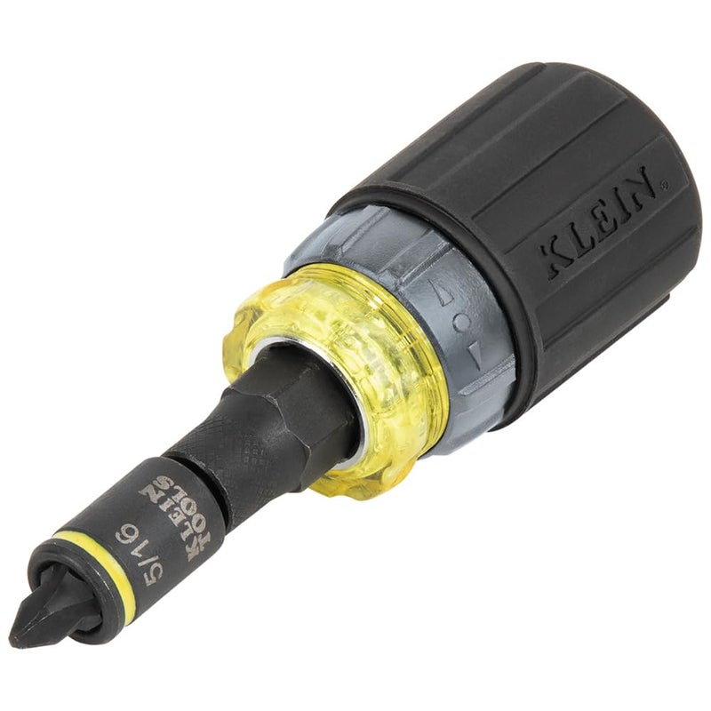 Klein Tools 32561HDRT KNECT 7-in-1 Ratcheting Screwdriver, Impact Rated, Stubby with Phillips, Slotted Bits, 3 Nut Drivers, Adapter, 7-Piece - Image 1