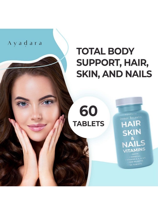 AYADARA فيتامينات الشعر والبشرة والأظافر 60 كبسولة فيتامينات نمو الشعر مع البيوتين مكملات البشرة والأظافر والشعر فيتامينات الشعر لنمو أسرع للشعر حبوب نمو الشعر لنمو الشعر للنساء والرجال - Image 3