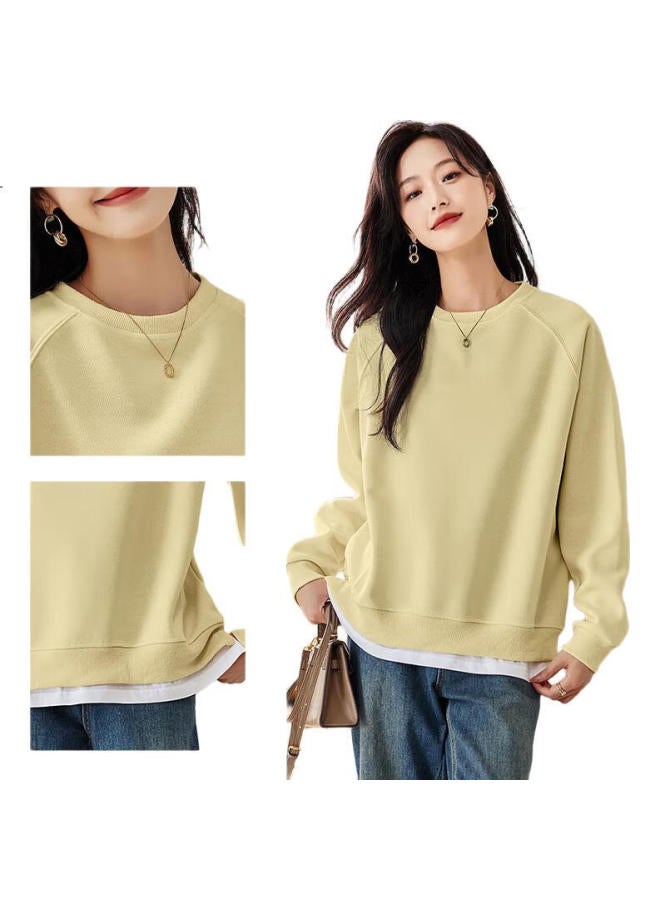 Pincai Relaxed Fit Women'S Solid Color Round Neck Fake Two-Piece Patchwork Simple Korean Style Versatile Top P141W1739 - Image 2