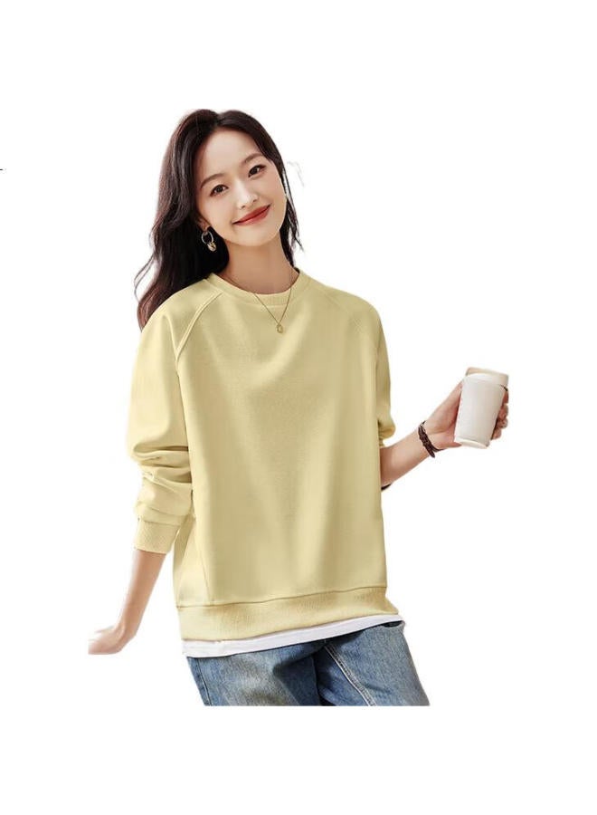 Pincai Relaxed Fit Women'S Solid Color Round Neck Fake Two-Piece Patchwork Simple Korean Style Versatile Top P141W1739 - Image 1